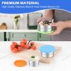 E-far Snack Containers with Lid Set of 3 (3, 6, 12.9oz), Stainless Steel Food Container for Kids Toddlers Adults, Round Metal Reusable Food Storage Box for Daycare School, Leak Proof & Stackable(Green  Blue  Orange)