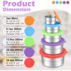 E-far Snack Containers with Lid Set of 3 (3, 6, 12.9oz), Stainless Steel Food Container for Kids Toddlers Adults, Round Metal Reusable Food Storage Box for Daycare School, Leak Proof & Stackable(Red  Purple  Green  Blue  Orange)