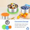 E-far Snack Containers with Lid Set of 3 (3, 6, 12.9oz), Stainless Steel Food Container for Kids Toddlers Adults, Round Metal Reusable Food Storage Box for Daycare School, Leak Proof & Stackable(Green  Blue  Orange)