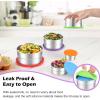 E-far Snack Containers with Lid Set of 3 (3, 6, 12.9oz), Stainless Steel Food Container for Kids Toddlers Adults, Round Metal Reusable Food Storage Box for Daycare School, Leak Proof & Stackable(Red  Purple  Green  Blue  Orange)