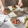 E-far Square Plates and Bowls Sets, 12-Piece Stoneware Dinnerware Sets for 4, Reactive Glaze Dish Set, Chip and Scratch Resistant, Microwave and Dishwasher Safe, Deep Sea Blue(Sandy Beige)