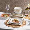 E-far Square Plates and Bowls Sets, 12-Piece Stoneware Dinnerware Sets for 4, Reactive Glaze Dish Set, Chip and Scratch Resistant, Microwave and Dishwasher Safe, Deep Sea Blue(Seashell White)