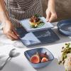 E-far Square Plates and Bowls Sets, 12-Piece Stoneware Dinnerware Sets for 4, Reactive Glaze Dish Set, Chip and Scratch Resistant, Microwave and Dishwasher Safe, Deep Sea Blue(Ocean Blue)