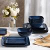 E-far Square Plates and Bowls Sets, 12-Piece Stoneware Dinnerware Sets for 4, Reactive Glaze Dish Set, Chip and Scratch Resistant, Microwave and Dishwasher Safe, Deep Sea Blue(Deep Sea Blue)