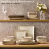E-far Square Plates and Bowls Sets, 12-Piece Stoneware Dinnerware Sets for 4, Reactive Glaze Dish Set, Chip and Scratch Resistant, Microwave and Dishwasher Safe, Deep Sea Blue(Sandy Beige)
