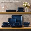E-far Square Plates and Bowls Sets, 12-Piece Stoneware Dinnerware Sets for 4, Reactive Glaze Dish Set, Chip and Scratch Resistant, Microwave and Dishwasher Safe, Deep Sea Blue(Deep Sea Blue)