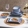 E-far Square Plates and Bowls Sets, 12-Piece Stoneware Dinnerware Sets for 4, Reactive Glaze Dish Set, Chip and Scratch Resistant, Microwave and Dishwasher Safe, Deep Sea Blue(Ocean Blue)