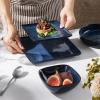E-far Square Plates and Bowls Sets, 12-Piece Stoneware Dinnerware Sets for 4, Reactive Glaze Dish Set, Chip and Scratch Resistant, Microwave and Dishwasher Safe, Deep Sea Blue(Deep Sea Blue)