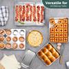 E-far Stainless Steel Baking Pan Set, 9-Piece Bakeware Sets for Cake Cookie Loaf Muffin, Include Round, Square, Rectangle Baking Sheet Pan with Lid & Cooling Rack, Dishwasher Safe(12-Piece Set)