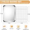 E-far Stainless Steel Baking Sheet with Wire Rack Set, 16” x 12” Cookie Sheet Baking Pan for Oven, Rimmed Large Metal Tray with Cooling Rack for Cooking Roasting, Non-Toxic & Dishwasher Safe(9.3″x7.3″)