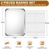 E-far Stainless Steel Baking Sheet with Wire Rack Set, 16” x 12” Cookie Sheet Baking Pan for Oven, Rimmed Large Metal Tray with Cooling Rack for Cooking Roasting, Non-Toxic & Dishwasher Safe(16″x12″)