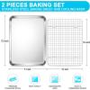 E-far Stainless Steel Baking Sheet with Wire Rack Set, 16” x 12” Cookie Sheet Baking Pan for Oven, Rimmed Large Metal Tray with Cooling Rack for Cooking Roasting, Non-Toxic & Dishwasher Safe(12.5″x9.5″)