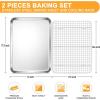 E-far Stainless Steel Baking Sheet with Wire Rack Set, 16” x 12” Cookie Sheet Baking Pan for Oven, Rimmed Large Metal Tray with Cooling Rack for Cooking Roasting, Non-Toxic & Dishwasher Safe(17.6″x13″)