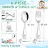 E-far Stainless Steel Kids Forks, 6-Piece Toddlers Forks Safe for Preschooler/Children, Hammered Adult look & Small Size, Rust Free & Dishwasher Safe(Animal Spoons & Forks)