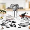 E-far Stainless Steel Kitchen Utensils Set, 39-Piece Cooking Utensils Set with Holder, Non-toxic Metal Heat Resistant Kitchen Gadgets Cookware Tool Spatula Set for Cooking, Dishwasher Safe(39)