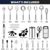 E-far Stainless Steel Kitchen Utensils Set, 39-Piece Cooking Utensils Set with Holder, Non-toxic Metal Heat Resistant Kitchen Gadgets Cookware Tool Spatula Set for Cooking, Dishwasher Safe(39)