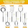 E-far Stainless Steel Kitchen Utensils Set, 39-Piece Cooking Utensils Set with Holder, Non-toxic Metal Heat Resistant Kitchen Gadgets Cookware Tool Spatula Set for Cooking, Dishwasher Safe(6)
