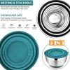 E-far Stainless Steel Mixing Bowls Set of 5, Size 7/3.5/2.5/1.5/1 QT, Metal Nesting Bowls with Colorful Airtight Lids & Non-Slip Bottoms, Great for Kitchen Cooking, Baking, Serving, Food Prep(Teal Blaue)