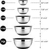 E-far Stainless Steel Mixing Bowls Set of 5, Size 7/3.5/2.5/1.5/1 QT, Metal Nesting Bowls with Colorful Airtight Lids & Non-Slip Bottoms, Great for Kitchen Cooking, Baking, Serving, Food Prep(Black)