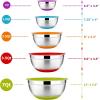 E-far Stainless Steel Mixing Bowls Set of 5, Size 7/3.5/2.5/1.5/1 QT, Metal Nesting Bowls with Colorful Airtight Lids & Non-Slip Bottoms, Great for Kitchen Cooking, Baking, Serving, Food Prep(Multicolor)