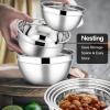 E-far Stainless Steel Mixing Bowls with Airtight Lids, 7-Piece Metal Nesting Bowls with Black Lids for Saving Storage Space, Size 7, 4.6, 3, 2, 1.5, 1, 0.7QT, Great for Baking/Cooking/Prepping(Black)