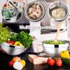 E-far Stainless Steel Mixing Bowls with Airtight Lids, 7-Piece Metal Nesting Bowls with Black Lids for Saving Storage Space, Size 7, 4.6, 3, 2, 1.5, 1, 0.7QT, Great for Baking/Cooking/Prepping(Khaki)