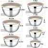 E-far Stainless Steel Mixing Bowls with Airtight Lids, 7-Piece Metal Nesting Bowls with Black Lids for Saving Storage Space, Size 7, 4.6, 3, 2, 1.5, 1, 0.7QT, Great for Baking/Cooking/Prepping(Khaki)