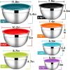 E-far Stainless Steel Mixing Bowls with Airtight Lids, 7-Piece Metal Nesting Bowls with Black Lids for Saving Storage Space, Size 7, 4.6, 3, 2, 1.5, 1, 0.7QT, Great for Baking/Cooking/Prepping(Colorful)
