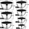 E-far Stainless Steel Mixing Bowls with Airtight Lids, 7-Piece Metal Nesting Bowls with Black Lids for Saving Storage Space, Size 7, 4.6, 3, 2, 1.5, 1, 0.7QT, Great for Baking/Cooking/Prepping(Black)