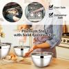 E-far Stainless Steel Mixing Bowls with Airtight Lids, 7-Piece Metal Nesting Bowls with Black Lids for Saving Storage Space, Size 7, 4.6, 3, 2, 1.5, 1, 0.7QT, Great for Baking/Cooking/Prepping(Black)