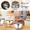 E-far Stainless Steel Mixing Bowls with Airtight Lids, 7-Piece Metal Nesting Bowls with Black Lids for Saving Storage Space, Size 7, 4.6, 3, 2, 1.5, 1, 0.7QT, Great for Baking/Cooking/Prepping(Colorful)