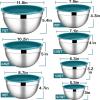 E-far Stainless Steel Mixing Bowls with Airtight Lids, 7-Piece Metal Nesting Bowls with Black Lids for Saving Storage Space, Size 7, 4.6, 3, 2, 1.5, 1, 0.7QT, Great for Baking/Cooking/Prepping(Blue)