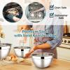 E-far Stainless Steel Mixing Bowls with Airtight Lids, 7-Piece Metal Nesting Bowls with Black Lids for Saving Storage Space, Size 7, 4.6, 3, 2, 1.5, 1, 0.7QT, Great for Baking/Cooking/Prepping(Blue)