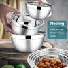 E-far Stainless Steel Mixing Bowls with Airtight Lids, 7-Piece Metal Nesting Bowls with Black Lids for Saving Storage Space, Size 7, 4.6, 3, 2, 1.5, 1, 0.7QT, Great for Baking/Cooking/Prepping(Blue)