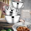 E-far Stainless Steel Mixing Bowls with Airtight Lids, 7-Piece Metal Nesting Bowls with Black Lids for Saving Storage Space, Size 7, 4.6, 3, 2, 1.5, 1, 0.7QT, Great for Baking/Cooking/Prepping(Khaki)