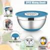 E-far Stainless Steel Mixing Bowls with Lids Set, 5-Piece Nesting Salad Bowls with 3 Grater Attachments and Non-Slip Bottoms, Size 4.6, 2.6, 2, 1.5, 1QT for Kitchen (Black)(Blue)