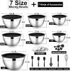 E-far Stainless Steel Mixing Bowls with Lids Set, 5-Piece Nesting Salad Bowls with 3 Grater Attachments and Non-Slip Bottoms, Size 4.6, 2.6, 2, 1.5, 1QT for Kitchen (Black)(Black)