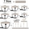 E-far Stainless Steel Mixing Bowls with Lids Set, 5-Piece Nesting Salad Bowls with 3 Grater Attachments and Non-Slip Bottoms, Size 4.6, 2.6, 2, 1.5, 1QT for Kitchen (Black)(Khaki)