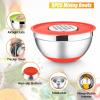 E-far Stainless Steel Mixing Bowls with Lids Set, 5-Piece Nesting Salad Bowls with 3 Grater Attachments and Non-Slip Bottoms, Size 4.6, 2.6, 2, 1.5, 1QT for Kitchen (Black)(Colorful)