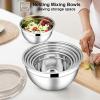 E-far Stainless Steel Mixing Bowls with Lids Set, 5-Piece Nesting Salad Bowls with 3 Grater Attachments and Non-Slip Bottoms, Size 4.6, 2.6, 2, 1.5, 1QT for Kitchen (Black)(Khaki)
