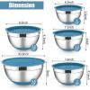 E-far Stainless Steel Mixing Bowls with Lids Set, 5-Piece Nesting Salad Bowls with 3 Grater Attachments and Non-Slip Bottoms, Size 4.6, 2.6, 2, 1.5, 1QT for Kitchen (Black)(Blue)