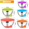 E-far Stainless Steel Mixing Bowls with Lids Set, 5-Piece Nesting Salad Bowls with 3 Grater Attachments and Non-Slip Bottoms, Size 4.6, 2.6, 2, 1.5, 1QT for Kitchen (Black)(Colorful)