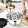 E-far Stainless Steel Mixing Bowls with Lids Set, 5-Piece Nesting Salad Bowls with 3 Grater Attachments and Non-Slip Bottoms, Size 4.6, 2.6, 2, 1.5, 1QT for Kitchen (Black)(Black)