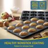 E-far Stainless Steel Muffin Pan Set of 5, 12 Cups Cupcake Pans Tins for Baking, Non-Toxic Metal Muffin Tray Molds for Small Mini Cupcake, Heavy Duty & Regular Size, Rust Free & Dishwasher Safe(Black)
