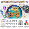 E-far Stainless Steel Plates Set of 4, 8-inch Metal Dinner Plates for Kids Toddlers, Great for Self-feeding/Picnic/Outdoor Camping, Healthy & Non-toxic, Shatterproof & Dishwasher Safe(Rainbow)