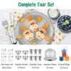E-far Stainless Steel Plates Set of 4, 8-inch Metal Dinner Plates for Kids Toddlers, Great for Self-feeding/Picnic/Outdoor Camping, Healthy & Non-toxic, Shatterproof & Dishwasher Safe(Silver)