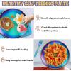 E-far Stainless Steel Plates Set of 4, 8-inch Metal Dinner Plates for Kids Toddlers, Great for Self-feeding/Picnic/Outdoor Camping, Healthy & Non-toxic, Shatterproof & Dishwasher Safe(Rainbow)