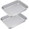 E-far Stainless Steel Sheet Cake Pan Set of 2, 10.6 x 8.3 x1.7 Inches Small Brownie Baking Pan, Rectangular High-Sided Cookie Sheet Pans Fit for Toaster Oven, Non-Toxic & Heavy Duty, Dishwasher Safe