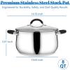 E-far Stainless Steel Stock Pot, 8 Quart Large Cooking Pot with Glass Lid for Boiling Pasta Soup Sauce, Tri-Ply Induction Thick Base for All Stoves, Cool-Touch Handles & Dishwasher Safe(8 Quarts)