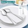 E-far Stainless Steel Teaspoons Set of 12, 6.7 Inch Pearled Edge Small Dessert Tea Spoons Silverware for Home, Kitchen and Restaurant, Non-toxic, Mirror Polished, Dishwasher Safe(7.9inches)